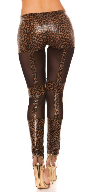 wetlook-leggings met studs luipaard